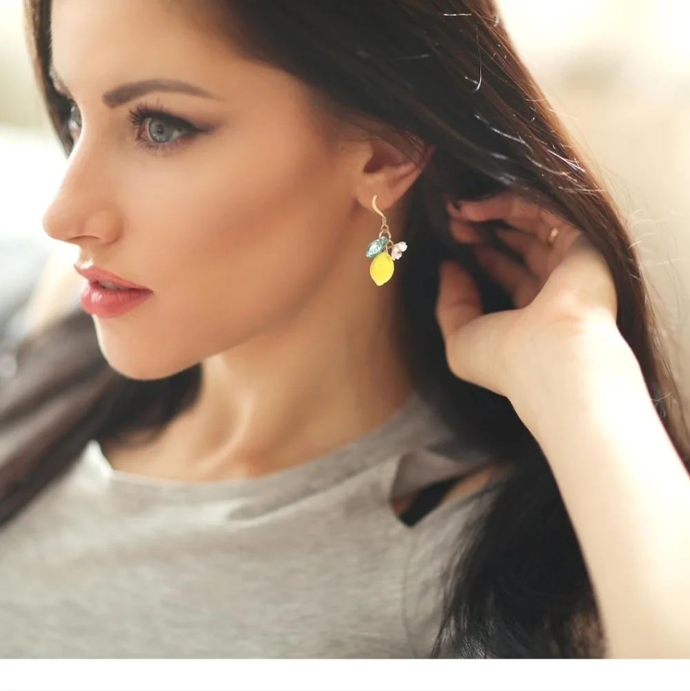 Lemon Charm Earrings with Gold Accents